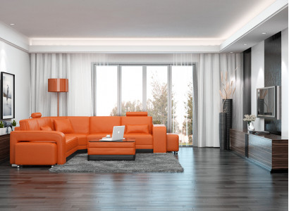 Ledersofa mit USB Wohnlandschaft Ecksofa Eck Garnitur Design Modern Sofa F3017B