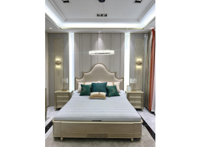 Design Doppel Hotel Betten Schlafzimmer Holz Möbel Bett Polster Holz 180x200 Neu