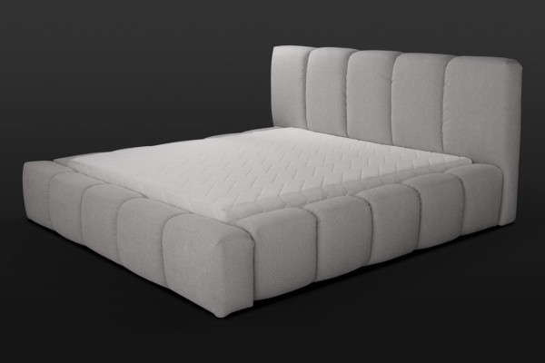 Bett Grau Doppelbett Schlafzimmer Holz Möbel Design Polster Stoff Neu