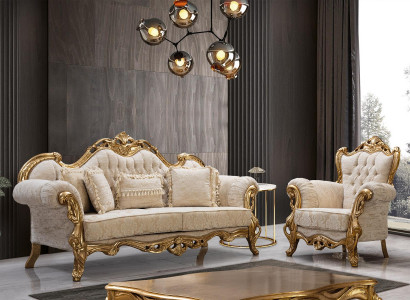 Chesterfield-Sofa und Sessel in Beige in hochwertigem Luxusdesign