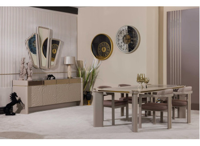 Luxus Esszimmer Set Esstisch + 6x Stühle Sideboard mit 3xSpiegel Essgruppen