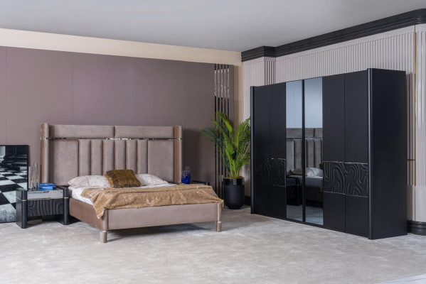 Schlafzimmer Set Komplett Bett + 2x Nachttische + Kleiderschrank 4tlg.