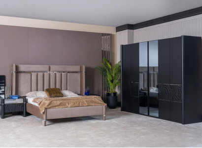 Schlafzimmer Set Komplett Bett + 2x Nachttische + Kleiderschrank 4tlg.