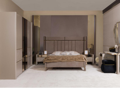 Schlafzimmer Set Bett 2x Nachttisch Kleiderschrank Schminktisch mit Spiegel 5tlg Neu