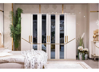 Kleiderschrank Schränke Schrank Design Holz Beige Gold Modern Möbel 270cm