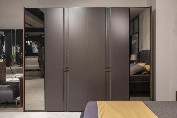 Moderner Kleiderschrank Luxus Schrank Holz Schränke Glas Taupe Schlafzimmer