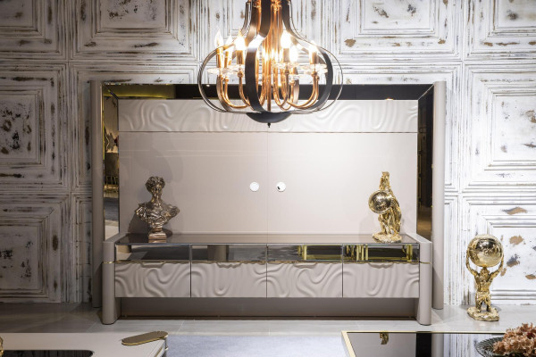 Luxus Wohnwand RTV Lowboard TV Ständer Beige Wohnzimmer Möbel Neu