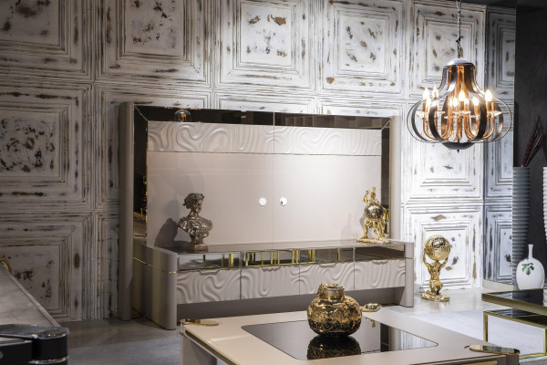 Luxus Wohnwand RTV Lowboard TV Ständer Beige Wohnzimmer Möbel Neu