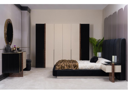 Schlafzimmer Set Bett 2x Nachttische Kleiderschrank Kommode Design Möbel