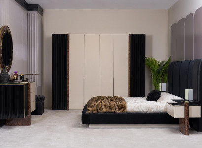 Schlafzimmer Set Bett 2x Nachttische Kleiderschrank Kommode Design Möbel