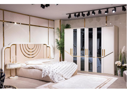 Modern Schlafzimmer Set Bett 2x Nachttische Kleiderschrank Design Möbel 4 tlg