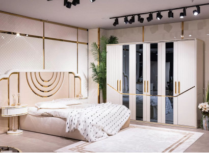 Modern Schlafzimmer Set Bett 2x Nachttische Kleiderschrank Design Möbel 4 tlg