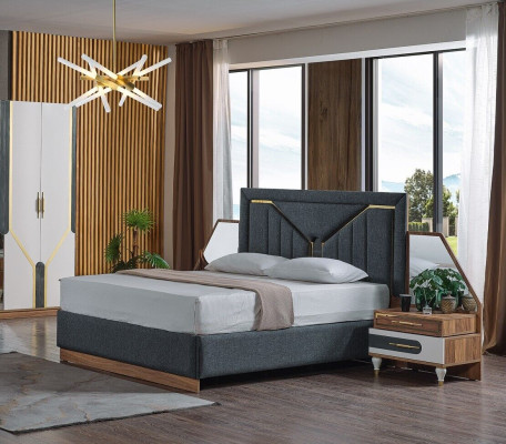 Luxus Schlafzimmer Set Bett + 2x Nachttische+Schrank Holz Komplettes Neu Modern 