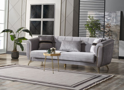 Sofa 3 Sitzer Textil Holz Modern Sofa Polster Couch Sofas Design Luxus Grau