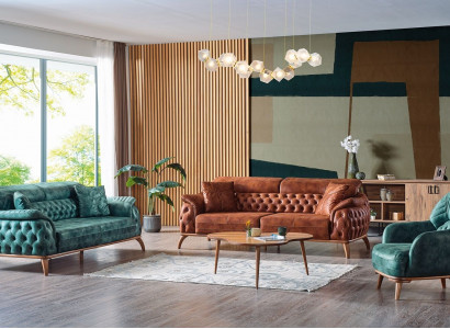 Klassisch Sofagarnitur 3+3+1 Sitzer Chesterfield Relax Sessel Möbel Sofa