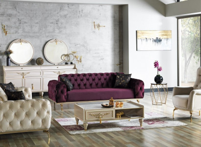 Designer Sofagarnitur 3+3+1 Sitzer Couch Polster Sitzgarnitur Set Chesterfield Neu