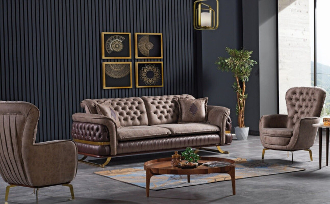 Designer Sofagarnitur 3+3+1 Sitzer Couch Polster Sitzgarnitur Set Chesterfield