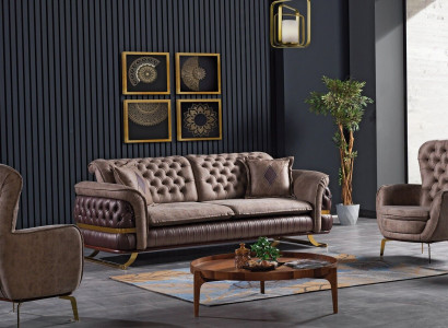 Designer Sofagarnitur 3+3+1 Sitzer Couch Polster Sitzgarnitur Set Chesterfield