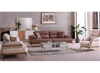 Möbel Wohnzimmer set 3+3+1 Sitzplätzen Sofagarnitur 2x Sofas Sessel Braun