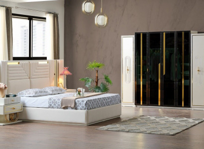 Modern Schlafzimmer Set Bett + 2x Nachttische+Kleiderschrank Design Möbel 4 tlg