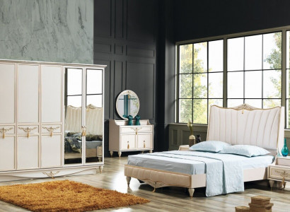 Luxus Schlafzimmer Set Bett + 2x Nachttische+Schrank+Kommode Komplettes Modern