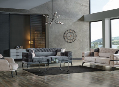 Sofagarnitur 3+3+1 Holz Wohnzimmer Luxus Sofa Modern Stoff Neu Komplett