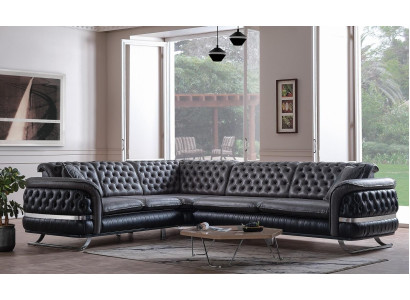 Ecksofa Wohnlandschaft Farbe Schwarz U Form XXL Sofa Neu Chesterfield Neu