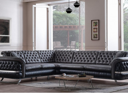 Ecksofa Wohnlandschaft Farbe Schwarz U Form XXL Sofa Neu Chesterfield Neu
