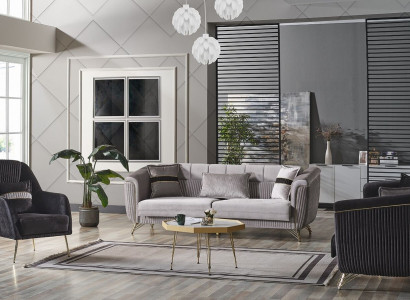 Sofagarnitur 3+3+1 Sitzer Textil Holz Sofa 3 Sitzer Modern Sessel Komplett Set Eu