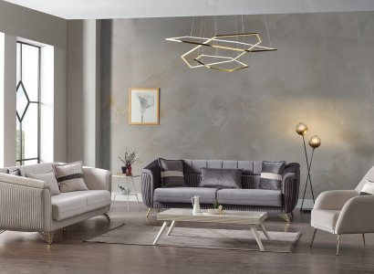 Designer Sofagarnitur 3+3+1 Sitzer Couch Polster Sitzgarnitur Samt Set Grau