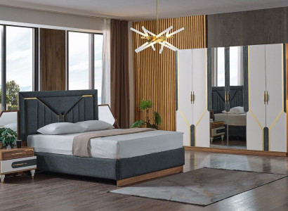 Schlafzimmer Set Bett + 2x Nachttische + Kleiderschrank Design Möbel 4 tlg. Neu