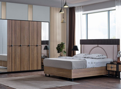 Luxus Schlafzimmer Set 4 tlg. Bett 2x Nachttische Kleiderschrank Schrank Holz