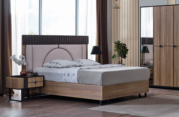 Luxus Schlafzimmer Set 4 tlg. Bett 2x Nachttische Kleiderschrank Schrank Holz