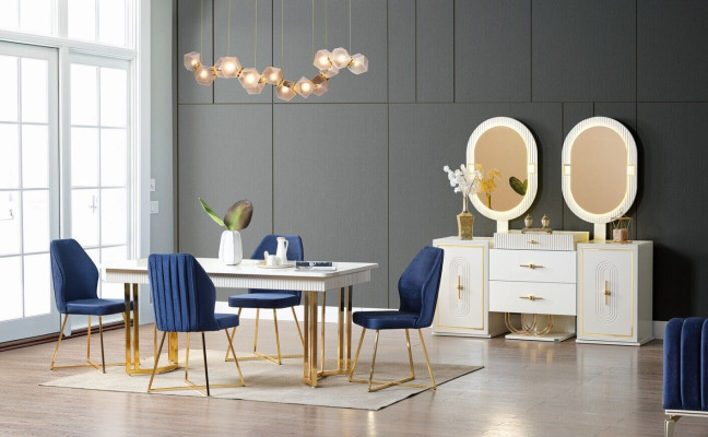 Luxuriöse Esszimmer Set Esstisch + 6x Stühle + Sideboard Essgruppen Neu 8 tlg