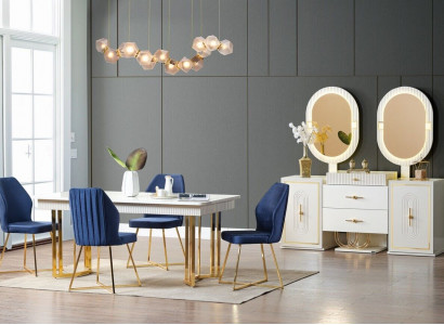 Luxuriöse Esszimmer Set Esstisch + 6x Stühle + Sideboard Essgruppen Neu 8 tlg
