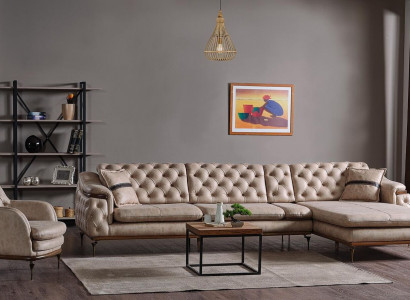 Luxus Wohnzimmer Set Sessel Ecksofa L Form Modern Set Chesterfield Komplett