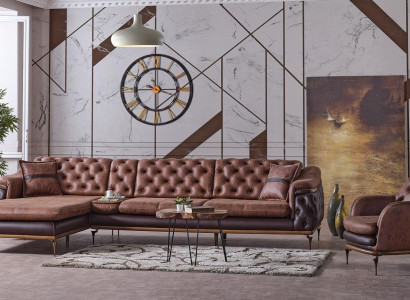 Ecksofa L-Form Sessel Braun Komplett Wohnzimmer Set 2tlg. Luxus Braun