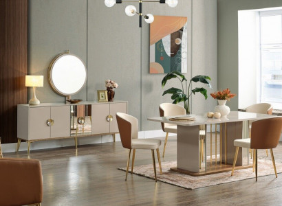 Luxuriöse Esszimmer Set Esstisch + 6x Stühle + Anrichte Essgruppen Neu 8 tlg