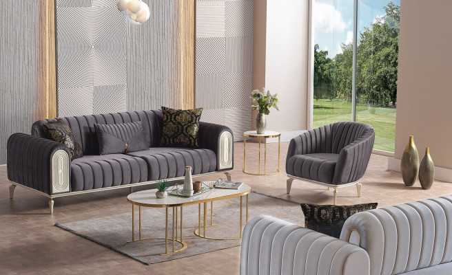 Schickes Möbel Sofagarnitur set 3+1 Couchtisch Sofagarnitur Sofas Sessel Grau