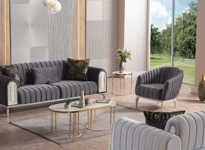 Schickes Möbel Sofagarnitur set 3+1 Couchtisch Sofagarnitur Sofas Sessel Grau