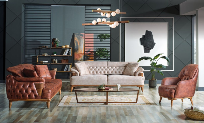 Klassisch Sofagarnitur 3+3+1 Sitzer Chesterfield Relax Sessel Möbel Sofa Neu