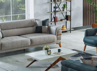 Sofagarnitur 3+1 Sitzer Textil Holz Sofa 3 Sitzer Modern Sessel Komplett Set Neu