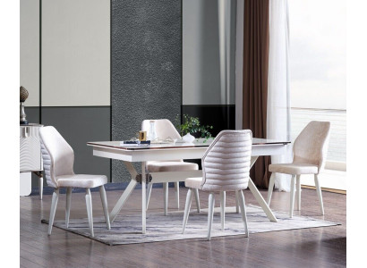 Esszimmer set Modern Esstisch + 6x Stühle Tisch Holz Polsterstuhl 7tlg. Neu