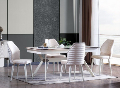 Esszimmer set Modern Esstisch + 6x Stühle Tisch Holz Polsterstuhl 7tlg. Neu