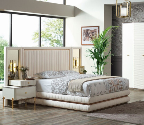 Modern Schlafzimmer Set Bett + 2x Nachttische Design Möbel 3 tlg. Beige