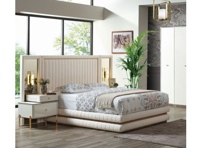 Modern Schlafzimmer Set Bett + 2x Nachttische Design Möbel 3 tlg. Beige