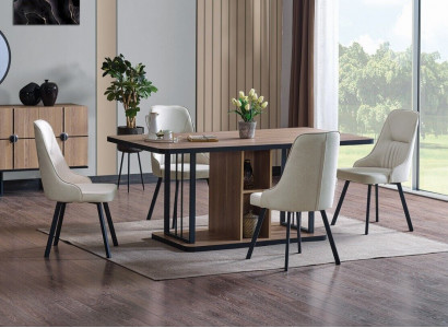 Esszimmer set 7tlg. Esstisch 6x Stühle Designer Holz Stuhl Garnitur Möbel Neu