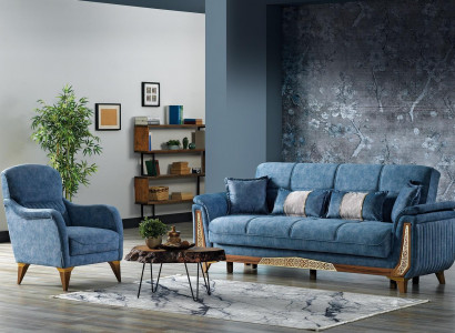 Sofagarnitur 3+1 Sitzer Sofa Set Komplett Textil Holz Wohnzimmer Luxus Sofa Neu