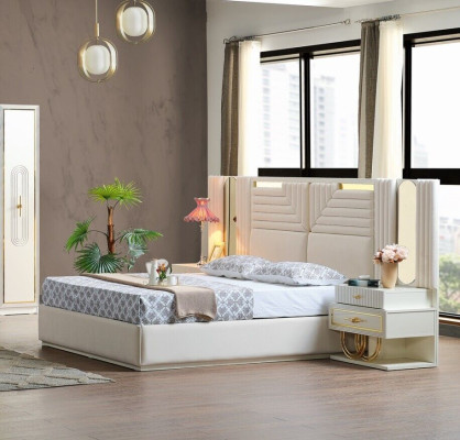Modern Schlafzimmer Set Bett + 2x Nachttische Design Möbel 3 tlg EU