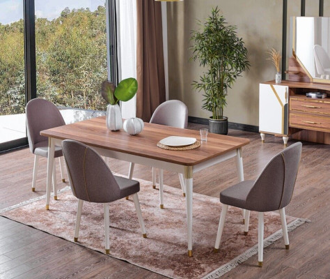 Esszimmer Set 6x Stühle+Esstisch Set Esszimmer Designer Holz Stuhl Garnitur Neu